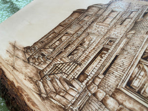 Rowhome Scene-Handmade Woodburned Wall Art - Rustic Live Edge Wood Slice with Baltimore Rowhome Scene