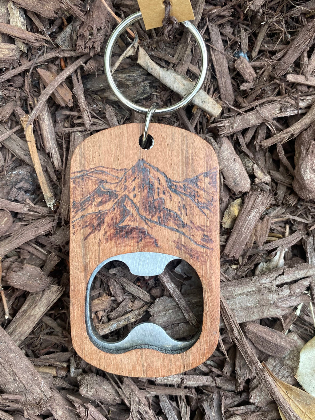 Handcrafted Woodburned Wooden Bottle Opener- Mountain Scene