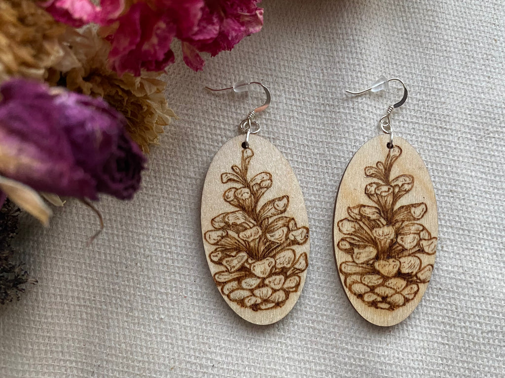 Handcrafted Woodburned Pinecone Earrings – Oval Nature Design