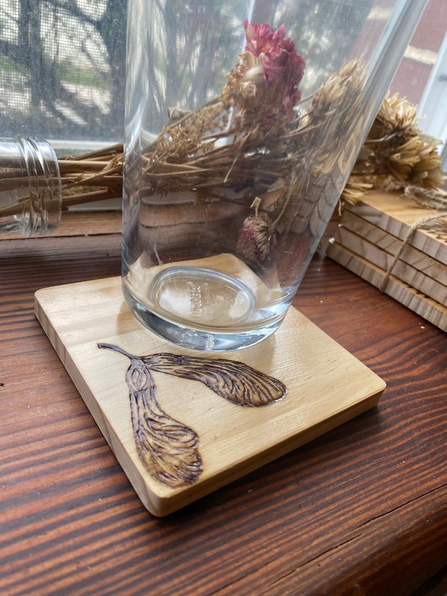 Handcrafted Woodburned Maple Seed Coasters – Nature Design