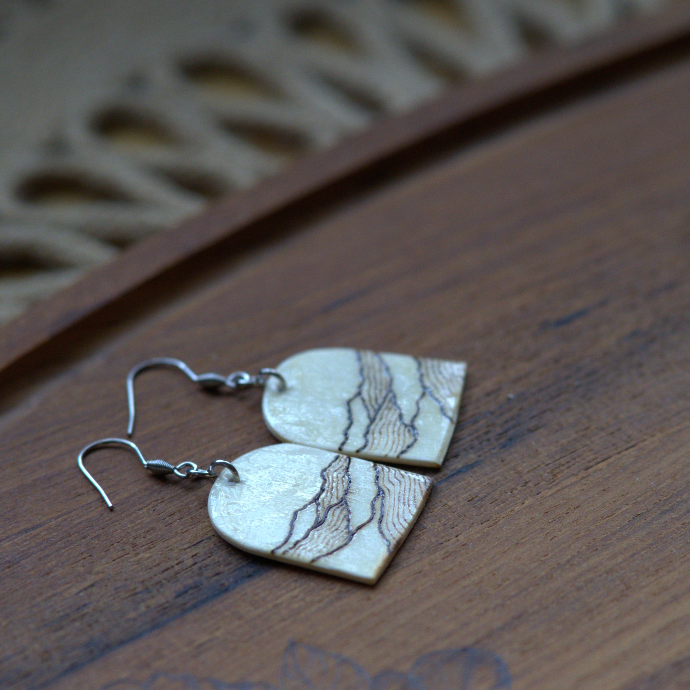 Woodburned Mountain Arc Dangle Earrings