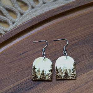 Woodburned Forrest Arc Dangle Earrings