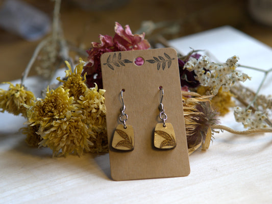 Handmade Woodburned Earrings – Elegant Botanical Leaf Design