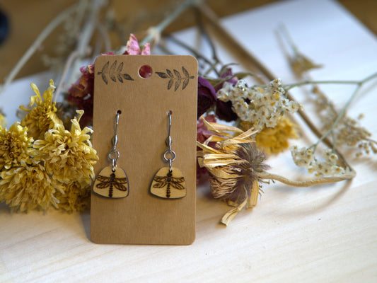 Handcrafted Woodburned Dangle Earrings – Round Leaf Design