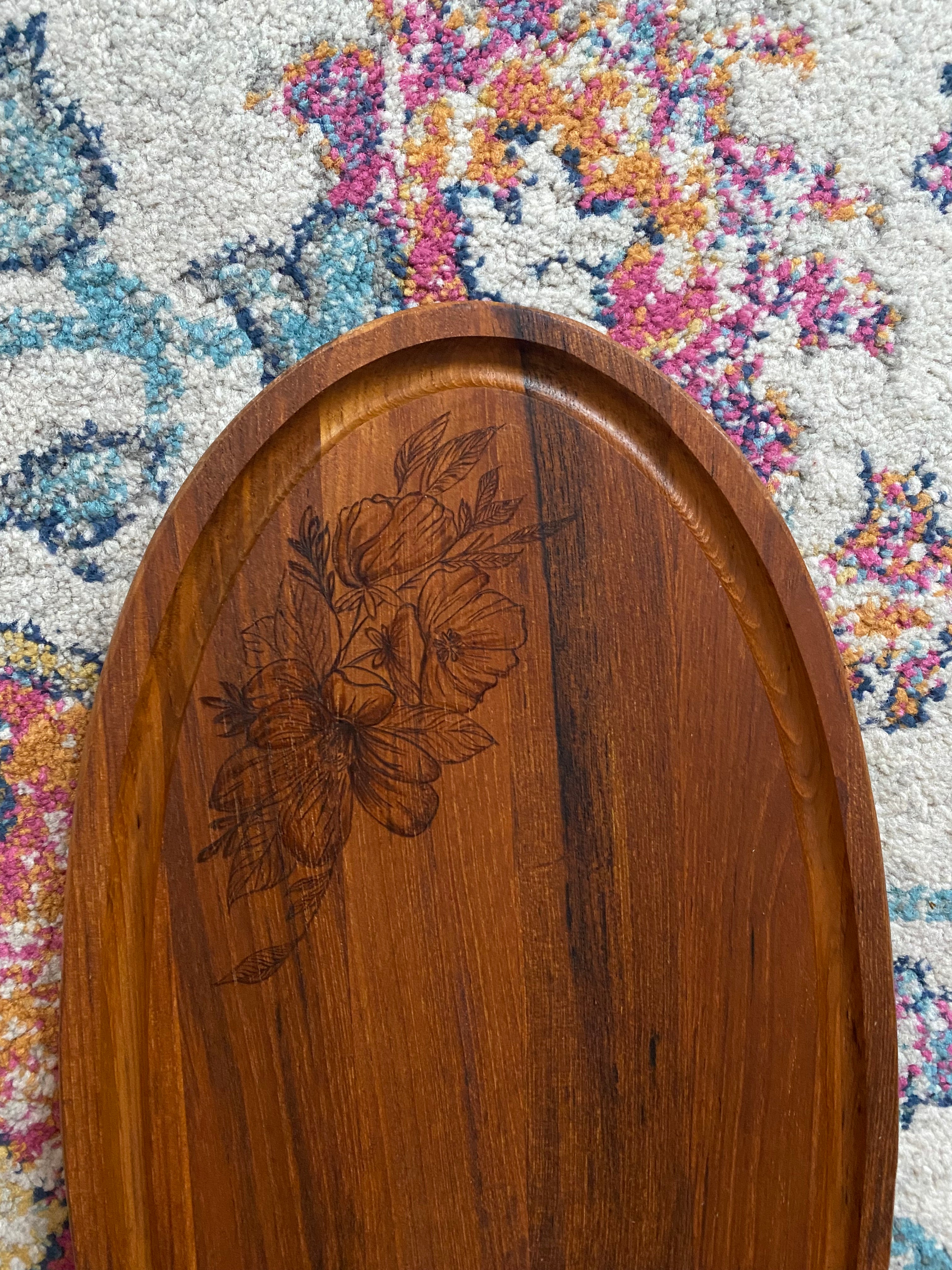 Floral Woodburned Charcuterie Board