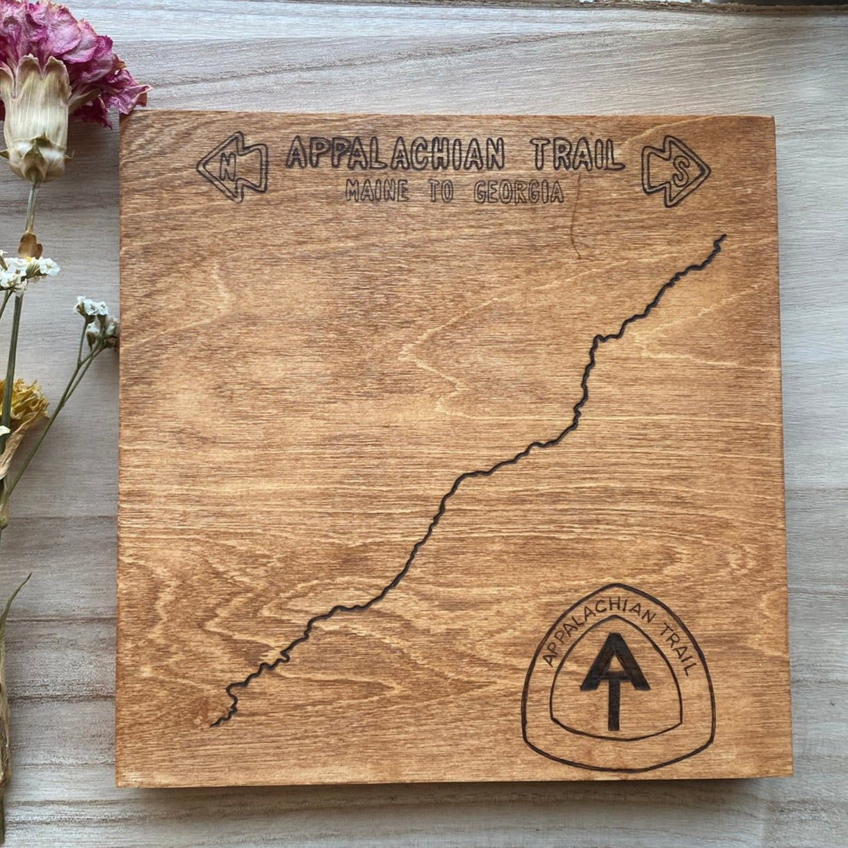 Handmade Woodburned Appalachian Trail Map