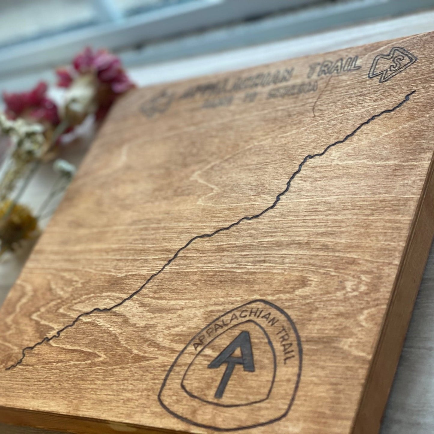 Handmade Woodburned Appalachian Trail Map