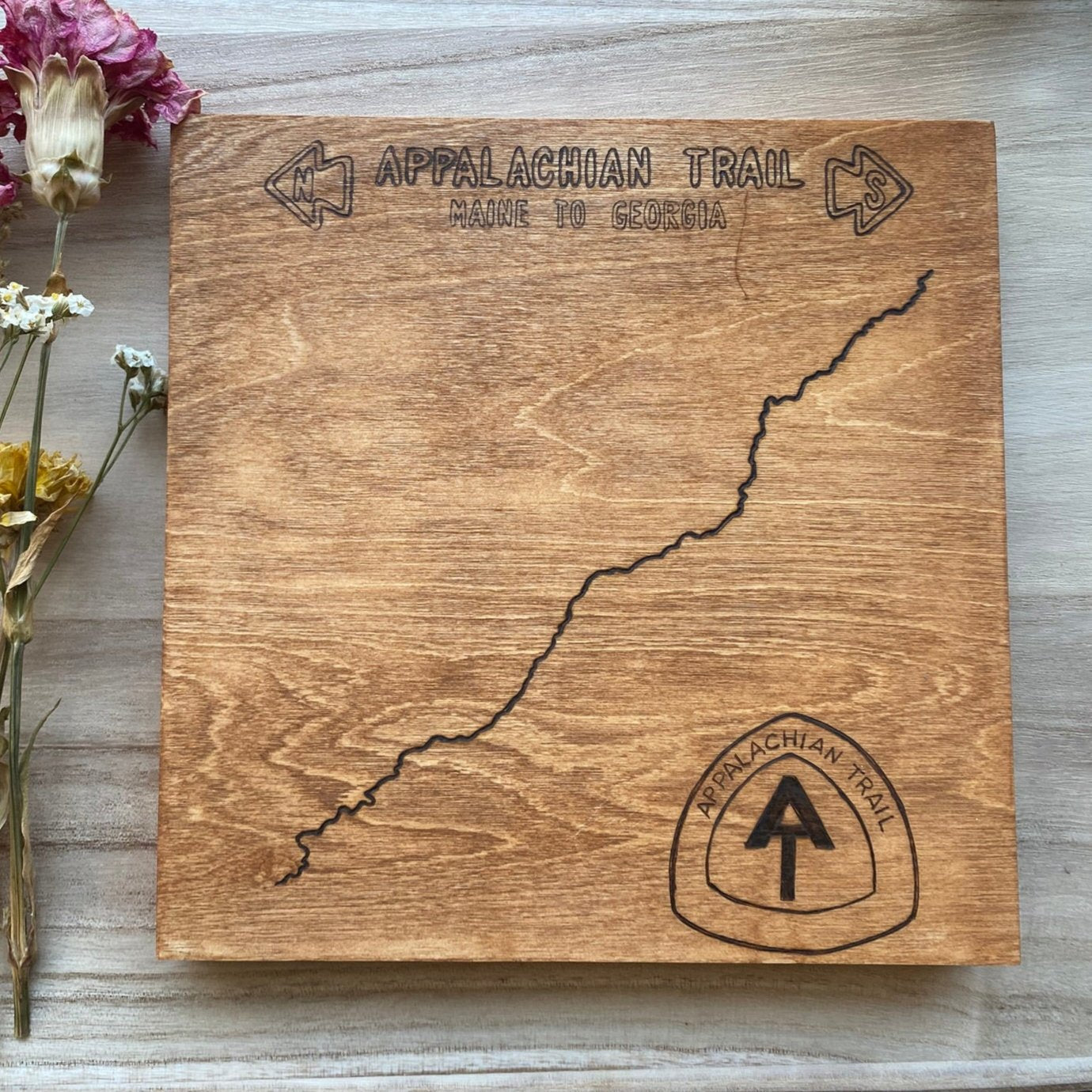 Handmade Woodburned Appalachian Trail Map