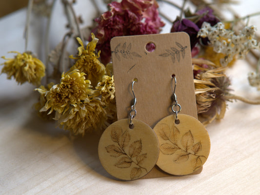 Handmade Woodburned Earrings – Delicate Leaf and Vine Design