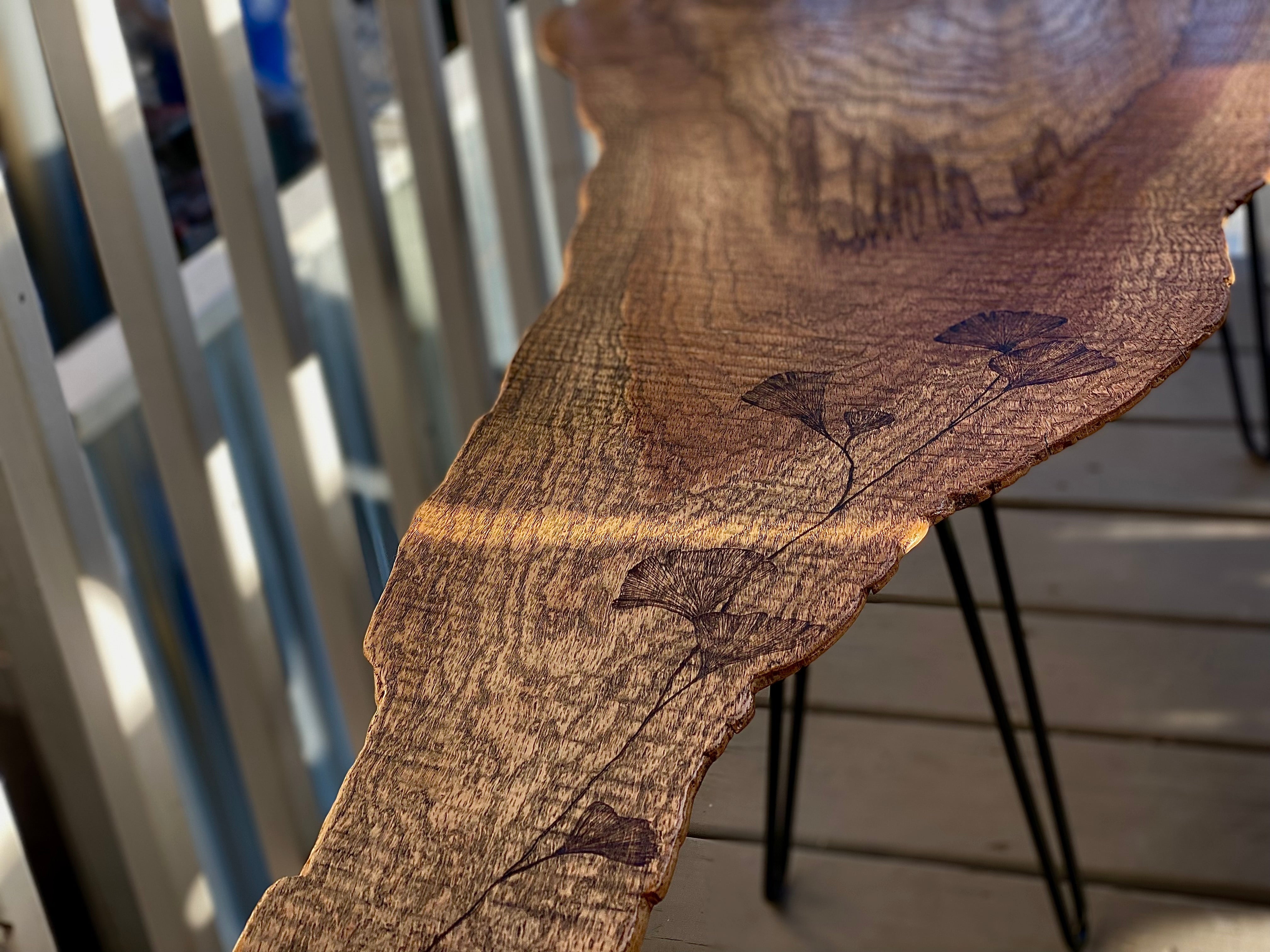 Reclaimed Wood Ginkgo Leave Oak Coffee Table