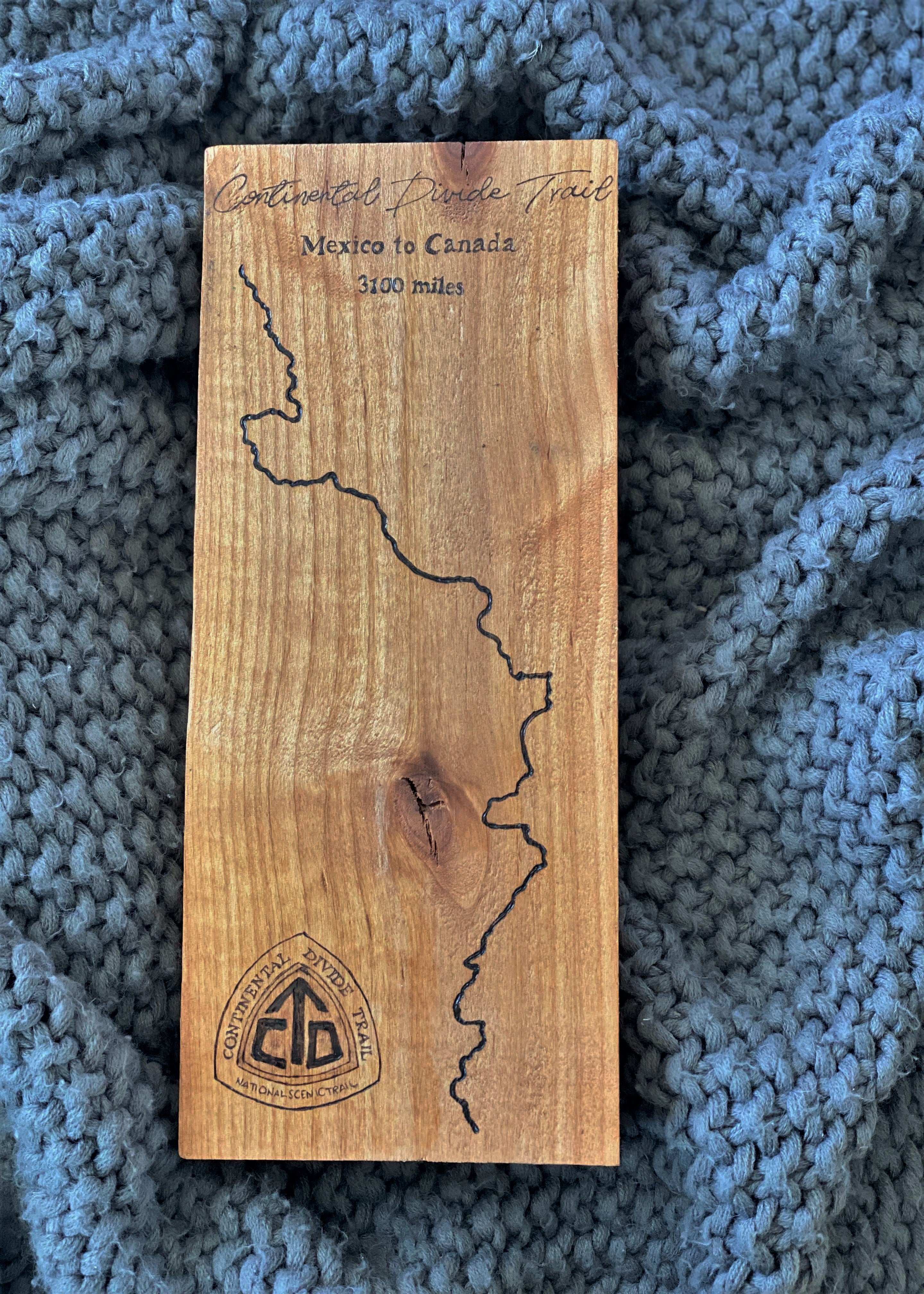 Continental Divide Trail Woodburned Map on Reclaimed Wood